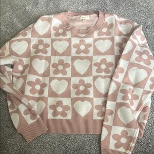Debut Pink and Cream Floral Heart Sweater bin 1